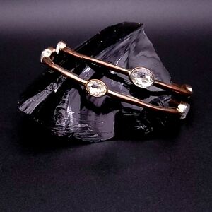 Vintage 90s Silvertone Foil-Back Rhinestone Bangle Set of 2